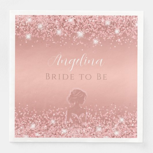 Serviette En Papier Fête de Mariage Élégante Rose Gold Luxe Pailletée (Devant)