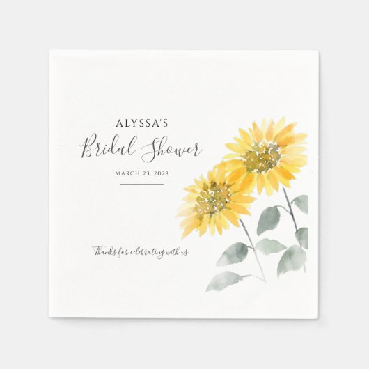 Serviette En Papier Fête de mariage élégante tournesol script botaniqu (Devant)