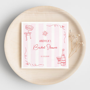Serviette En Papier Fête de mariage fantaisiste rose et rouge dessinée