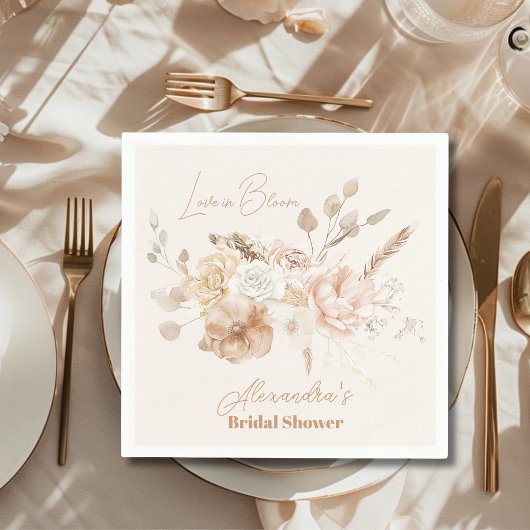 Serviette En Papier Fête de Mariage Fleurie Rose Pâle avec Herbe de la