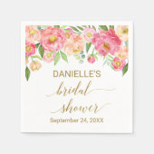 Serviette En Papier Fête de Mariage Fleurs de Pêche et Pivoines Roses (Devant)