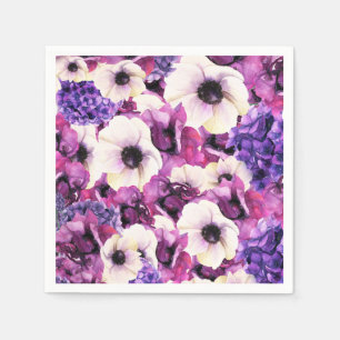 Serviette En Papier Fête de mariage floral aquarelle rose et violet