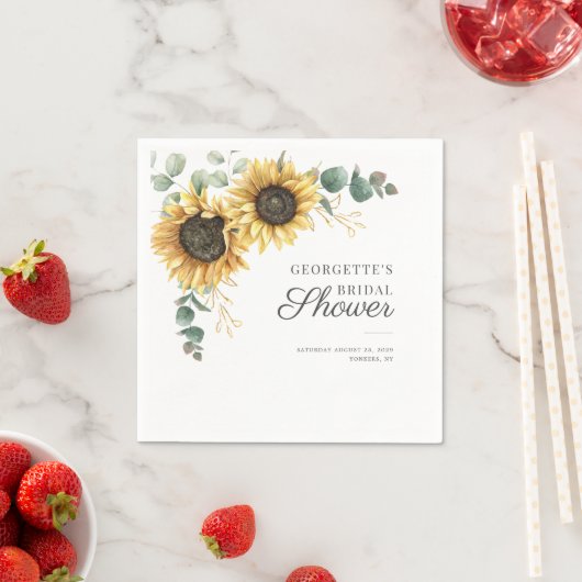 Serviette En Papier Fête de mariage floral avec tournesol et eucalyptu (En situation)