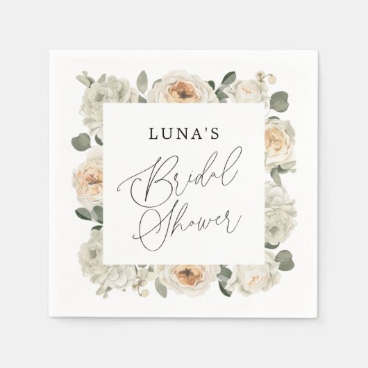 Serviette En Papier Fête de mariage floral blanc  (Devant)