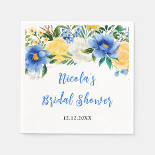 Serviette En Papier Fête de mariage floral bleu et jaune