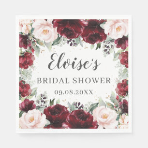 Serviette En Papier Fête de mariage floral Burgundy Blush, Baby Shower