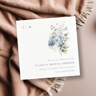 Serviette En Papier Fête de mariage floral Cottage aquarelle bleu fonc