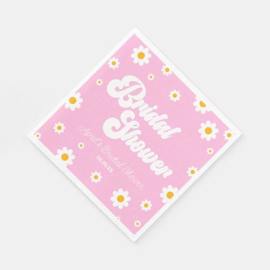 Serviette En Papier Fête de mariage floral fleuri rétro rose daisy (Coin)