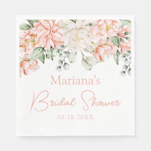 Serviette En Papier Fête de mariage floral ivoire pêche (Devant)