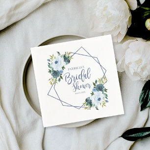Serviette En Papier Fête de mariage florale bleue poussiéreuse géométr