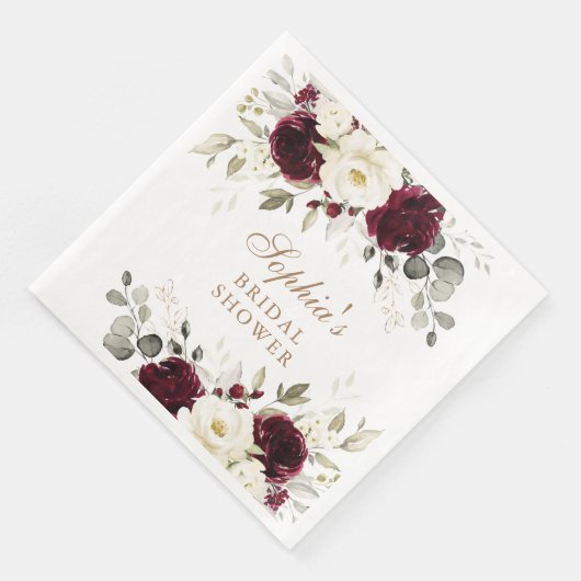 Serviette En Papier Fête de mariage Florale Bourgogne Blanche Végétal (Coin)