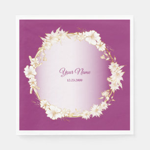 Serviette En Papier Fête de mariage géométrique rose floral blanc doré