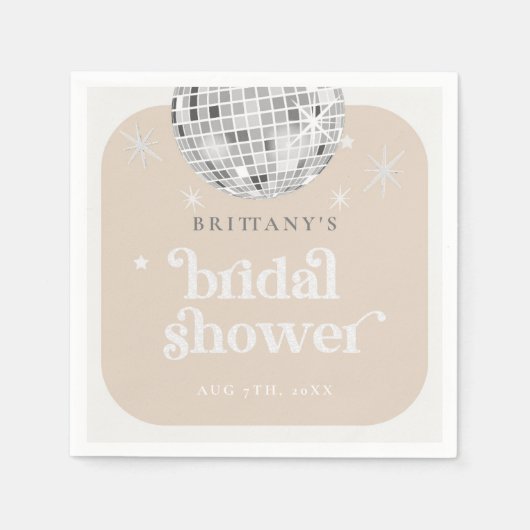 Serviette En Papier Fête de mariage Groovy Disco Rétro Argenté (Devant)