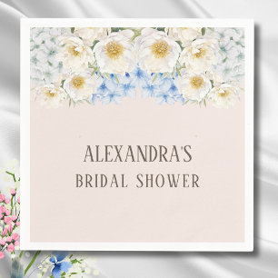 Serviette En Papier Fête de mariage Hydrangea Bleu Floral Blanc