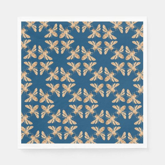 Serviette En Papier Fête de mariage Indigo & Honeycomb Golden Bee (Devant)