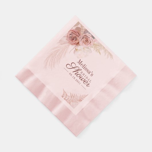 Serviette En Papier Fête de mariage Pampas Herbe Terre Cuite Fleurs Ro (Coin)