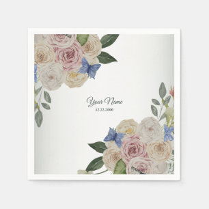 Serviette En Papier Fête de mariage papillon bleu floral coloré vert