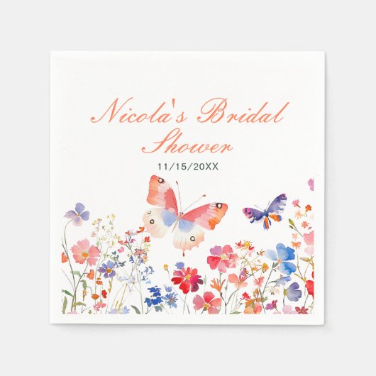 Serviette En Papier Fête de mariage papillon d'été floral (Devant)