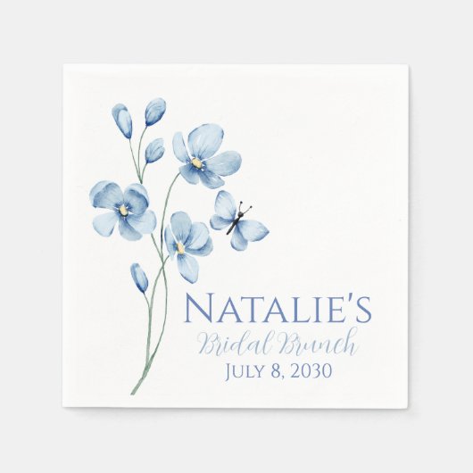 Serviette En Papier Fête de mariage papillon fleur sauvage bleu poussi (Devant)