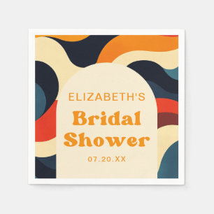 Serviette En Papier Fête de mariage rétro coloré ondulé bohème groovy