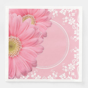 Serviette En Papier Fête de mariage rose et dentelle blanche Réception