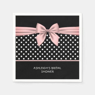 Serviette En Papier Fête de mariage rose et noir à pois