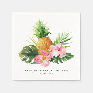 Serviette En Papier Fête de mariage tropicale ananas et hibiscus aquar