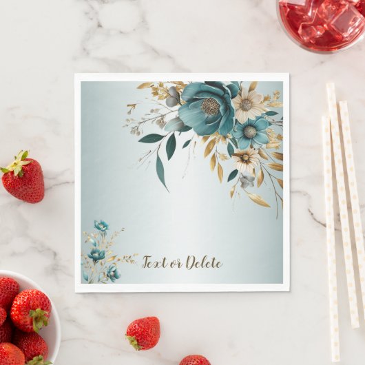 Serviette En Papier Fête de mariage Turquoise Fleur blanche Feuilles d (En situation)