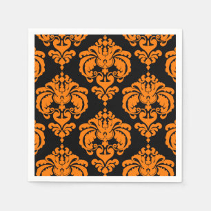 Serviette En Papier Fête de mariage vintage orange et noir damassé