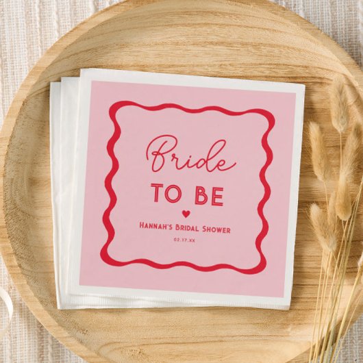 Serviette En Papier Fête de mariage Wavy Retro rose et rouge Future Ma