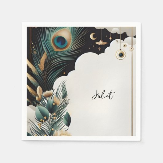 Serviette En Papier Fête de Mariée Rustique Ciel Asiatique Nuage Paon (Devant)