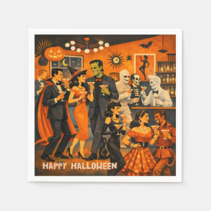 Serviette En Papier Fête de martini d'Halloween en style Mid Century M