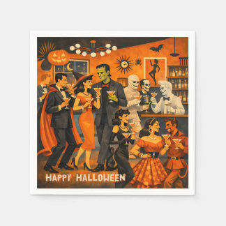 Serviette En Papier Fête de martini d'Halloween en style Mid Century M