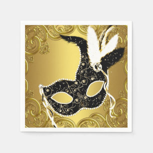 Serviette En Papier Fête de Mascarade Élégante Noire et Or