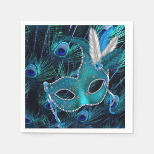 Serviette En Papier Fête de Mascarade Paon Bleu Turquoise