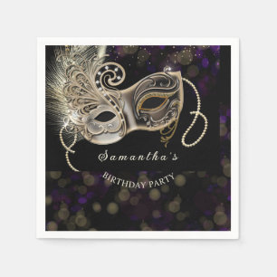Serviette En Papier Fête de Mascarade Personnalisée Noir Or Violet