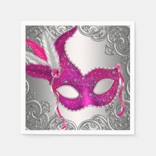 Serviette En Papier Fête de Mascarade Rose Chaud Élégante