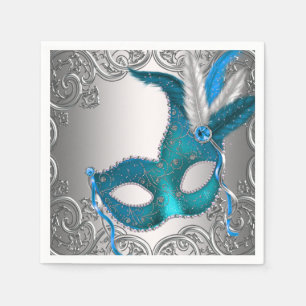 Serviette En Papier Fête de masquerade élégante argent et bleu sarcell