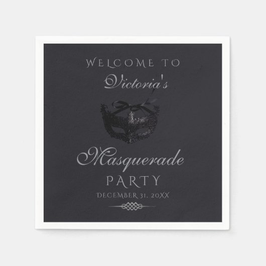 Serviette En Papier Fête de masquerade moderne argent noir (Devant)