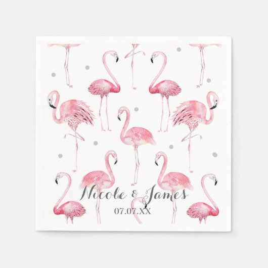 Serviette En Papier Fête de motif chic Flamingos roses Points gris (Devant)