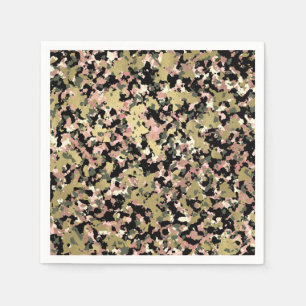 Serviette En Papier Fête de motif de camouflage noir vert rose or