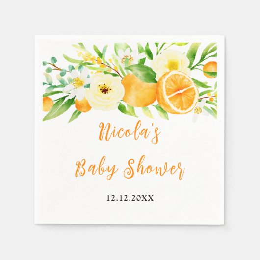 Serviette En Papier Fête de Naissance Bébé Citron Orange (Devant)