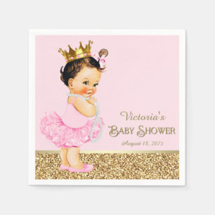Serviette En Papier Fête de Naissance Bébé Princesse Ballerine Rose Or
