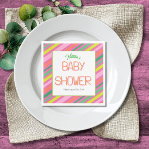 Serviette En Papier Fête de naissance Candy Stripe Rose Coloré Arc-en-