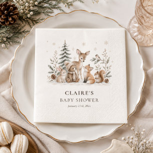 Serviette En Papier Fête de naissance d'animaux de la forêt hivernale