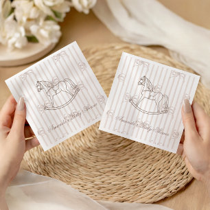 Serviette En Papier Fête de naissance de bébé au cheval à bascule neut