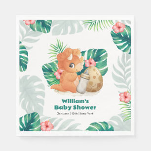 Serviette En Papier Fête de Naissance de Bébé Fleur Tropicale Dinosaur