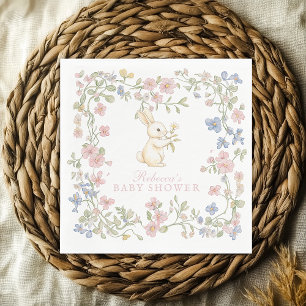 Serviette En Papier Fête de naissance de lapin floral vintage délicat