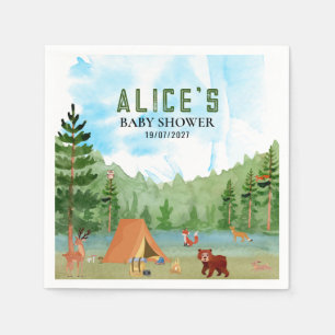 Serviette En Papier Fête de naissance de l'aventure de camping en forê