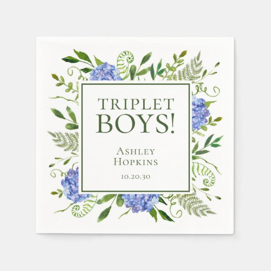 Serviette En Papier Fête de naissance des triplés garçons Hydrangeas b (Devant)